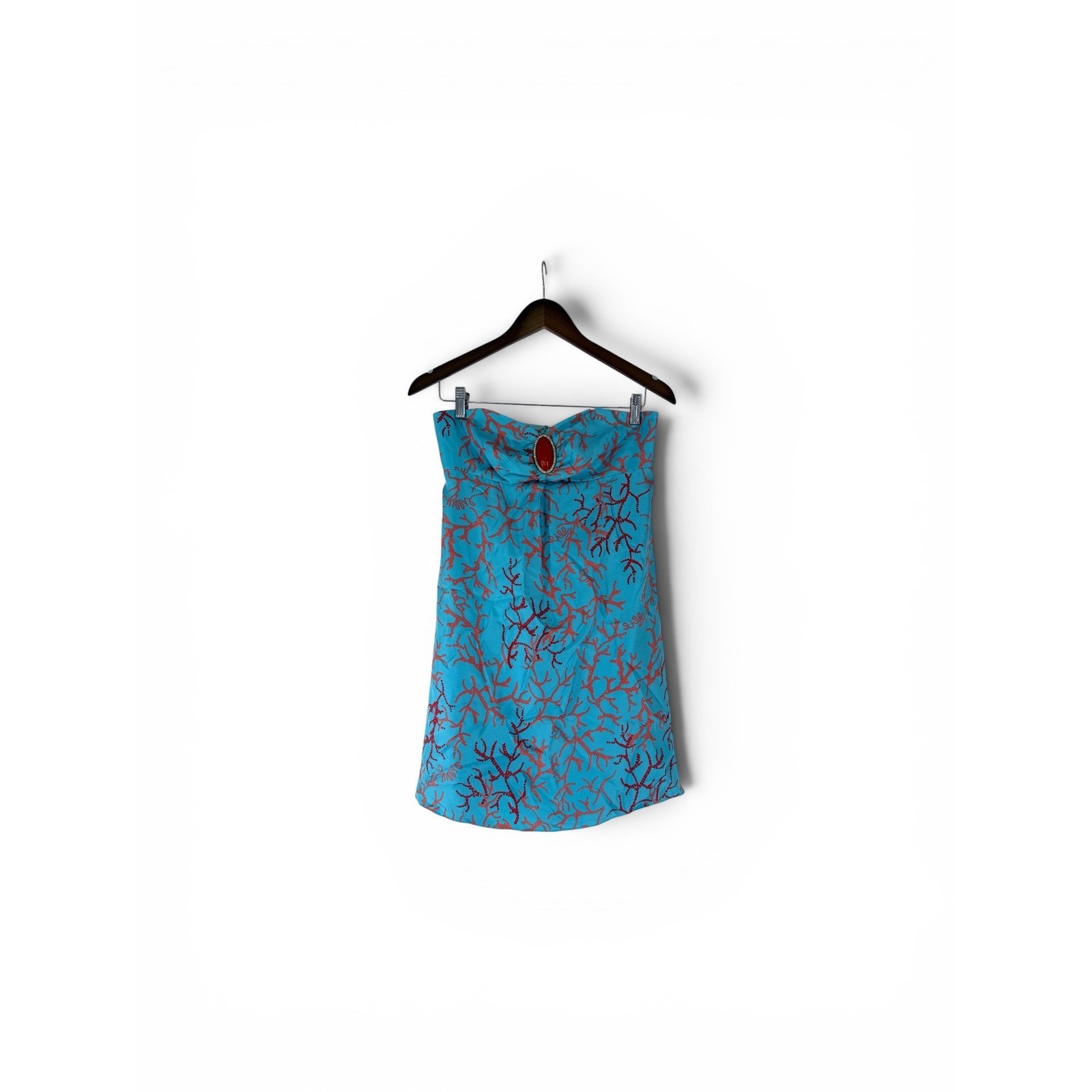 Lilly Pulitzer Jubilee Strapless Dress Blue Red Coral Silk Mini Jeweled Size 2